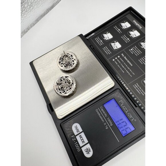 Sarda 925 Sterling Silver Stud Earrings Round Scrollwork Leverback 10.6g - Picture 4 of 4